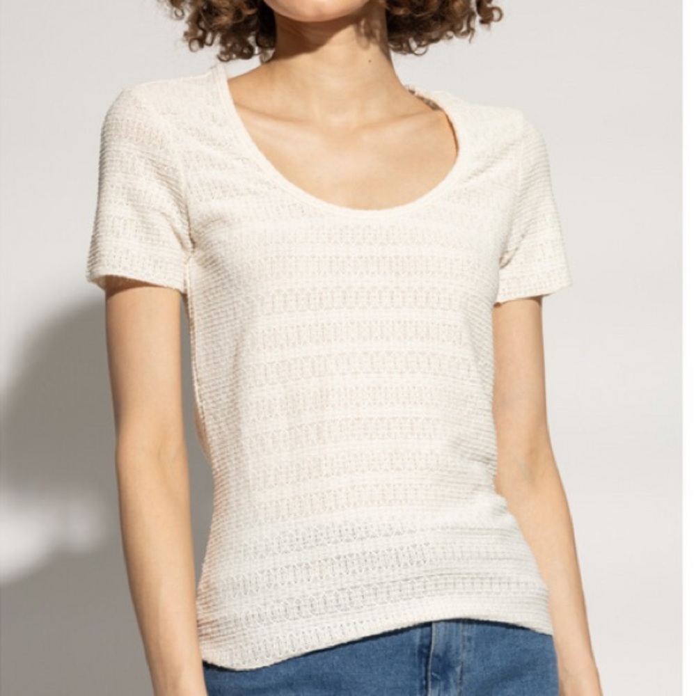 Rag & Bone Julia Textured Scoop Neck T-Shirt Pointelle Knit Quiet Luxury Small